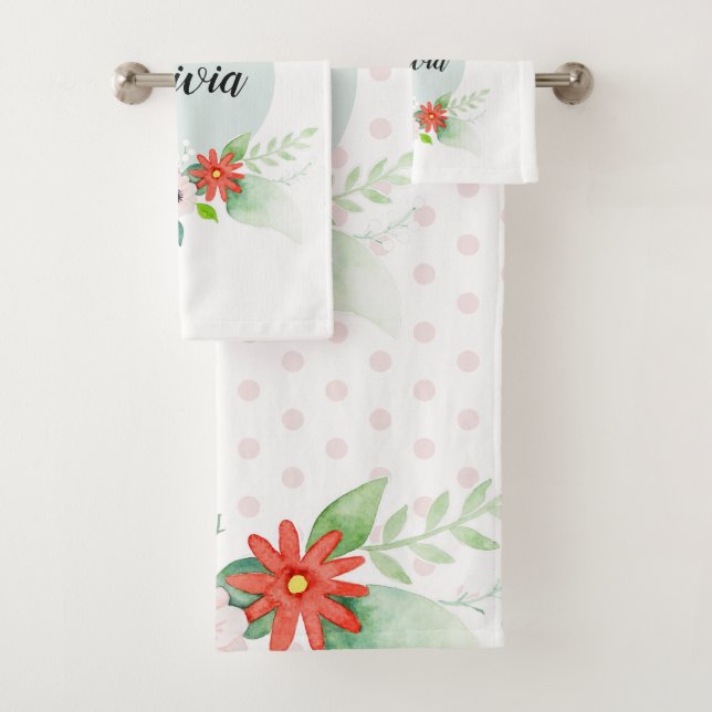 Filles Cute Floral Aquarelle Fleurs et nom Enfants (En situation)