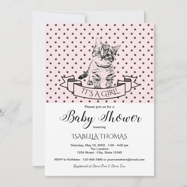 Filles Cute Kitten Baby shower Invitation (Devant)