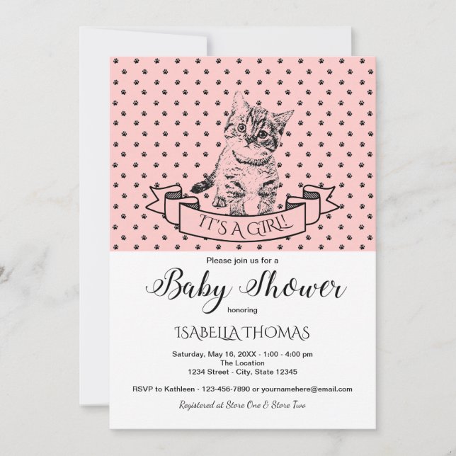 Filles Cute Kitten Baby shower Invitation (Devant)