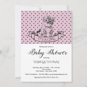 Filles Cute Kitten Purple Baby shower Invitation