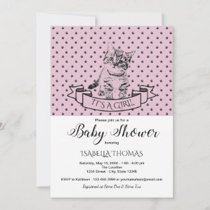 Filles Cute Kitten Purple Baby shower Invitation