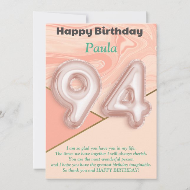 Filles de 94 ans Bonne carte d'anniversaire (Devant)
