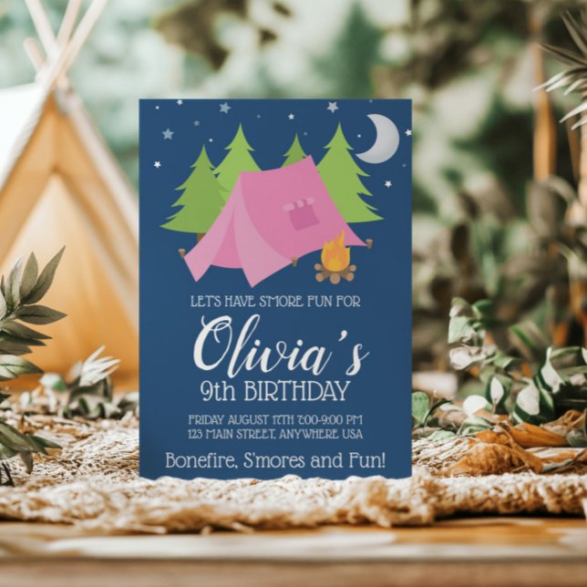 Filles de glamping Invitation de fête d'anniversai (Créateur téléchargé)