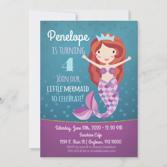 Filles de sirène Invitation Anniversaire Purple Wh (Devant)