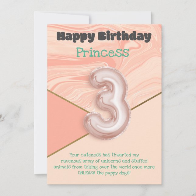 Filles de trois ans Joyeuse carte d'anniversaire (Devant)