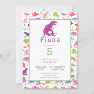Filles Dinosaur T-Rex Invitation fête d'anniversai