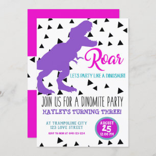 Filles Dinosaure Anniversaire Invitations pour enf