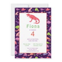 Filles Dinosaure Rose Anniversaire Invitation