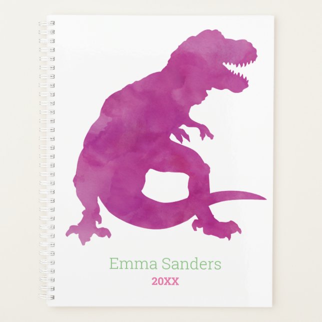 Filles Dinosaure rose violet Aquarelle T-Rex Enfan (Devant)