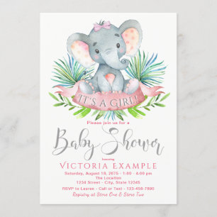 Filles Eléphant Baby Shower Invitations