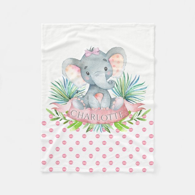Filles Eléphant Personnalisé Couverture bébé (Devant)
