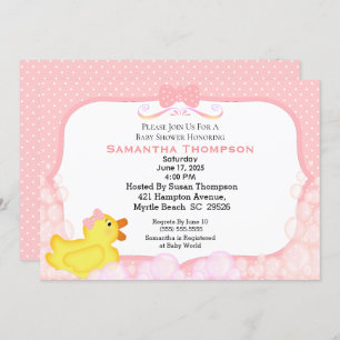 Filles en caoutchouc Ducky Baby Shower Invitations