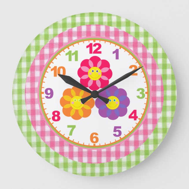 Filles En vichy horloge à fleurs avec des chiffres (Recto)