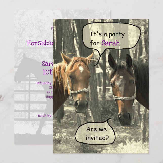 Filles Équitation Fête Anniversaire Invitation (Devant / Derrière)