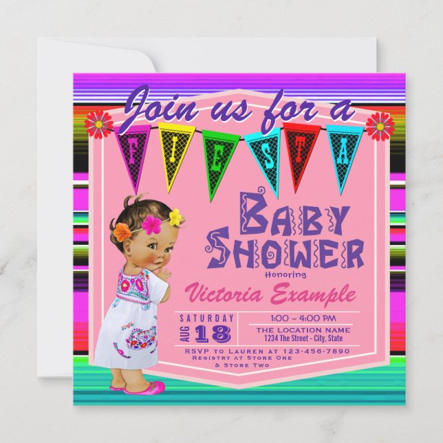 Filles Fiesta Baby Shower Invitations (Devant)