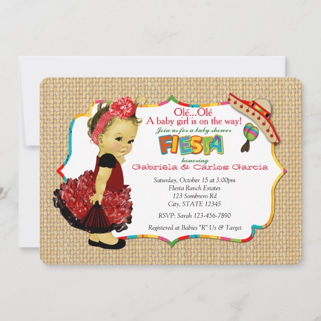 Filles Fiesta Baby Shower Invitations Party 083 (Devant)