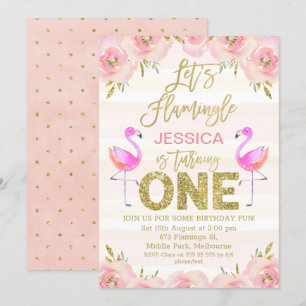 Filles flamingo florale première invitation annive