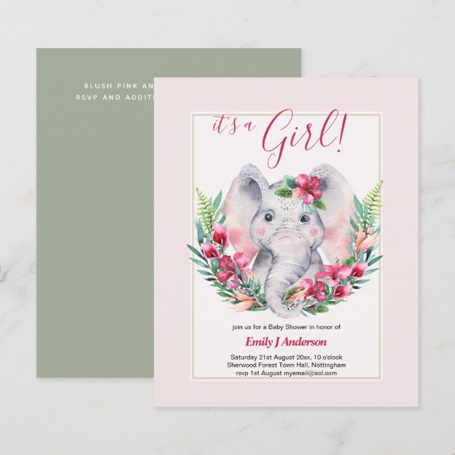 FILLES Fleurs d'éléphants Baby shower RÉVÉLATION S (Devant / Derrière)