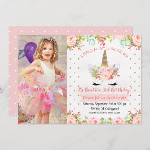 Filles Floral Unicorn Invitation Anniversaire