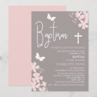 Filles Florales Et Papillons Baptême Invitation