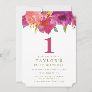 Filles Florales peintes 1er Invitation d'anniversa