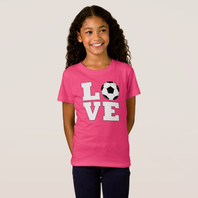 Filles Football AMOUR Joli Soccer Joueur T-shirt (Devant entier)
