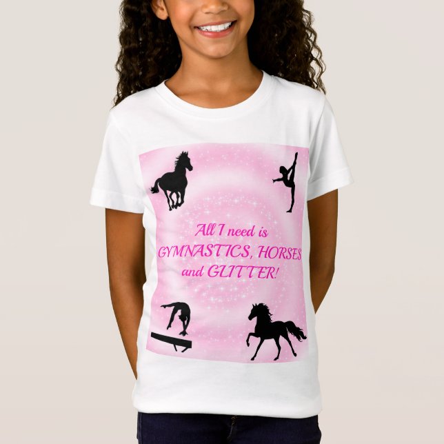 Filles Gymnastique, Chevaux, T-shirt Parties scint (Devant)