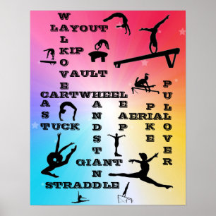 Filles Gymnastique Compétences Mots-croisés Poster