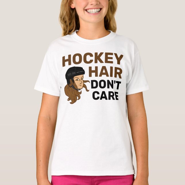 Filles Hockey Cheveux s'en fiche Brunette T-Shirt (Devant)