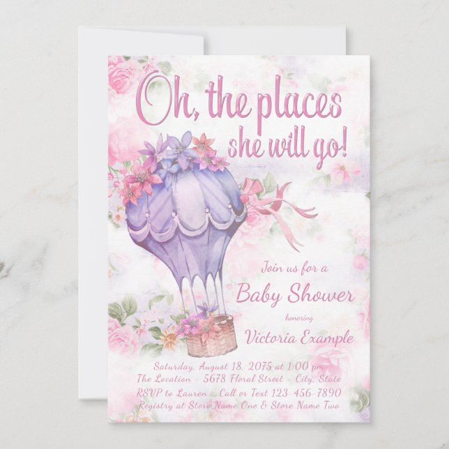 Filles Hot Air Balloon Baby Shower Invitations (Devant)