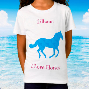 Filles "I Love Horses" Cheval Bleu T-shirt