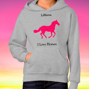 Filles "I Love Horses" Cheval Rose Sweat - shirt à