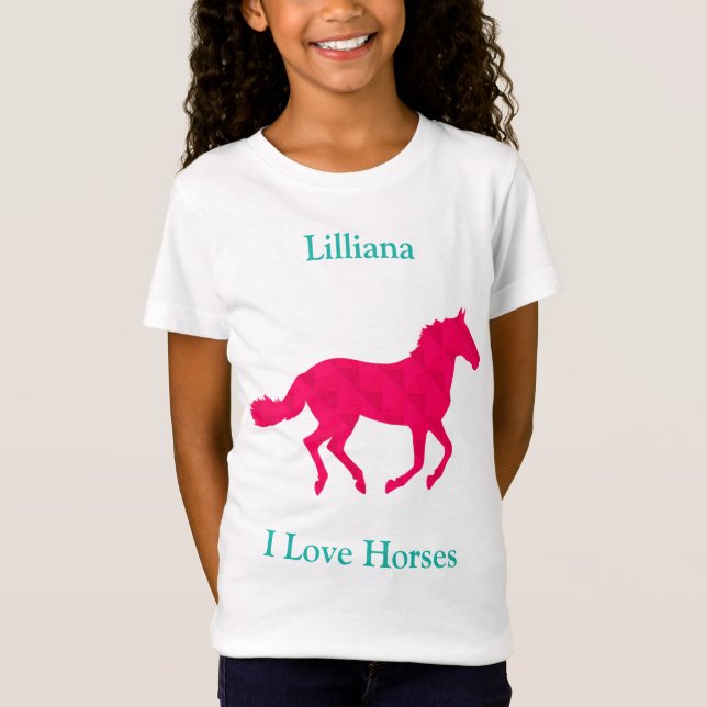 Filles "I Love Horses" Cheval Rose T-Shirt (Devant)
