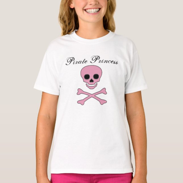 Filles Jolly roger rose Pirate Princesse T-shirt (Devant)