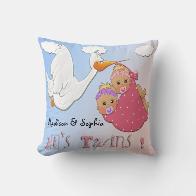 Filles jumelles - coussin de souvenir de cigogne (Recto)