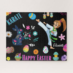 Filles Karaté Joyeuses Pâques Puzzle Décoratif
