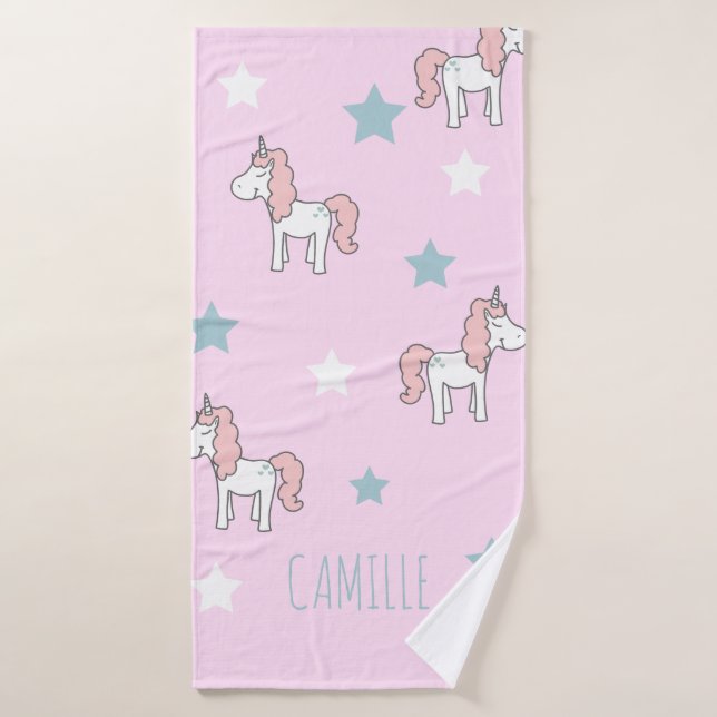 Filles Licorne Magique Rose Pastel Mignonnes (Serviette de bain)