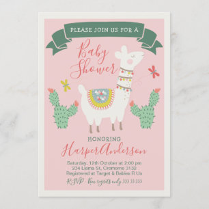 Filles Llama Et Cactus Baby shower Invitation