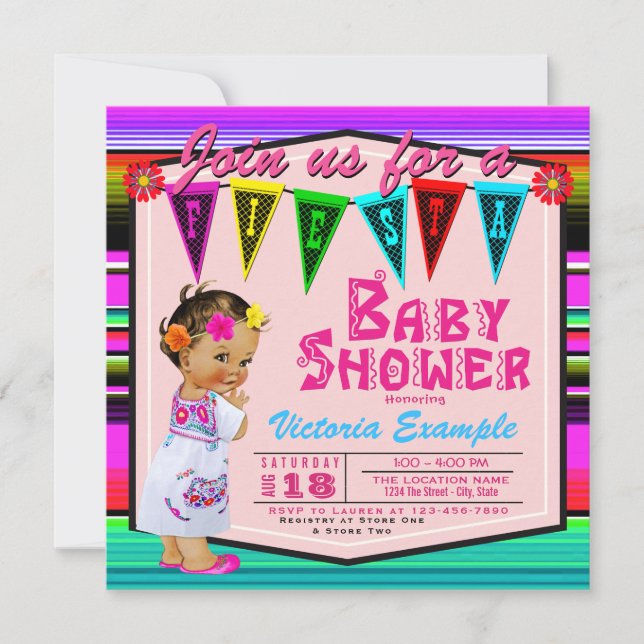 Filles Mexicaine Fiesta Baby Shower Invitations (Devant)