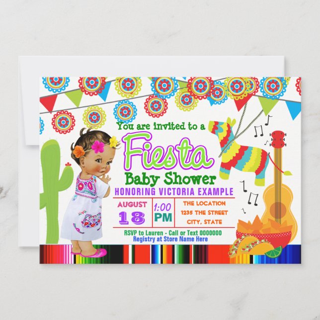 Filles Mexicaine Fiesta Baby Shower Invitations (Devant)