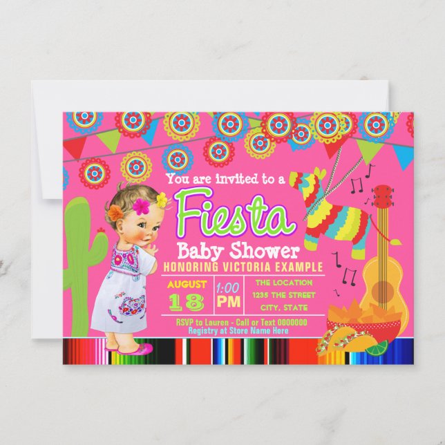 Filles Mexicaine Fiesta Baby Shower Invitations (Devant)