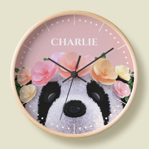 Filles mignonne Porte de panda floral Horloge pers