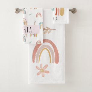 Filles mignonnes Boho Aquarelle Rainbows et Fleurs