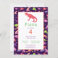Filles mignonnes Dinosaure Anniversaire Invitation