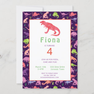 Filles mignonnes Dinosaure Anniversaire Invitation