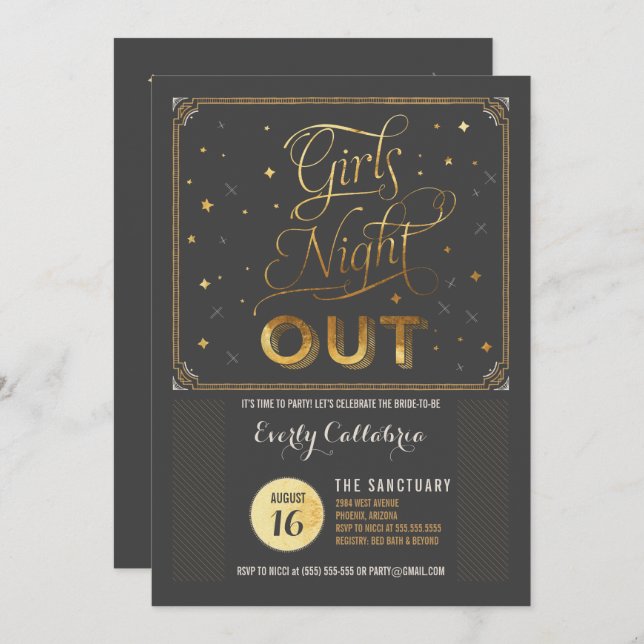 Filles Night Out Bachelor Party Invitation (Devant / Derrière)