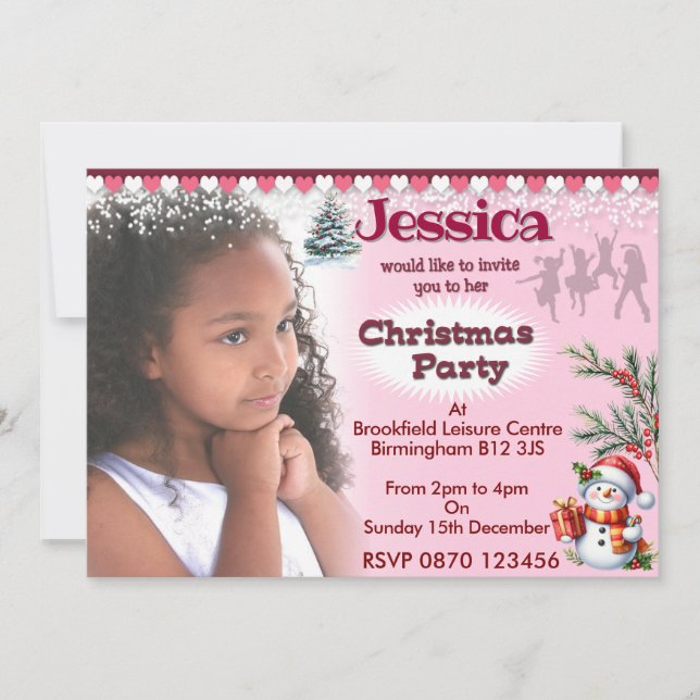 Filles Noël Fête Photo Invitation (Devant)