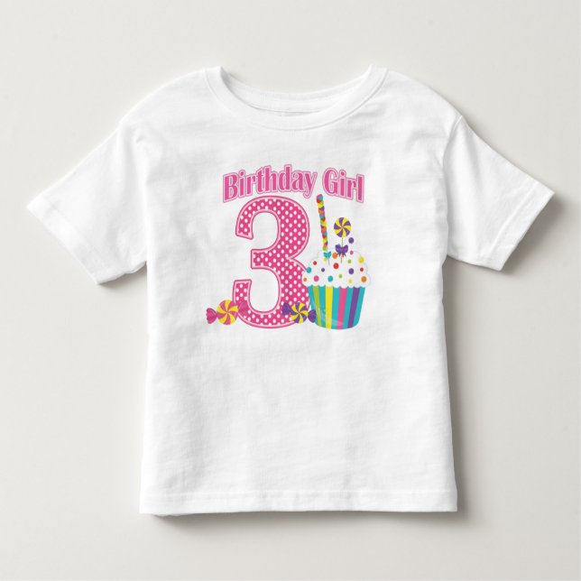 Filles Numéro 3 Cupcake Anniversaire T-shirt (Devant)