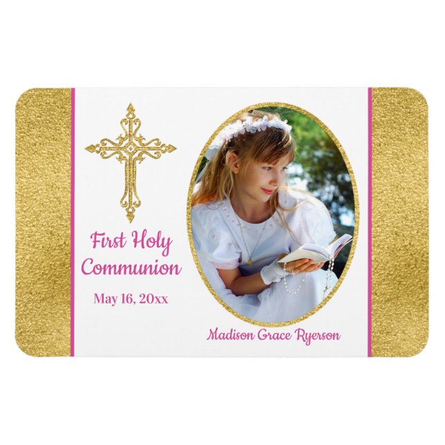 Filles Or Blanc rose Saint Communion Magnet photo (Horizontal)