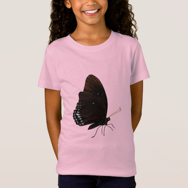 Filles papillon noir T-shirt rose (Devant)